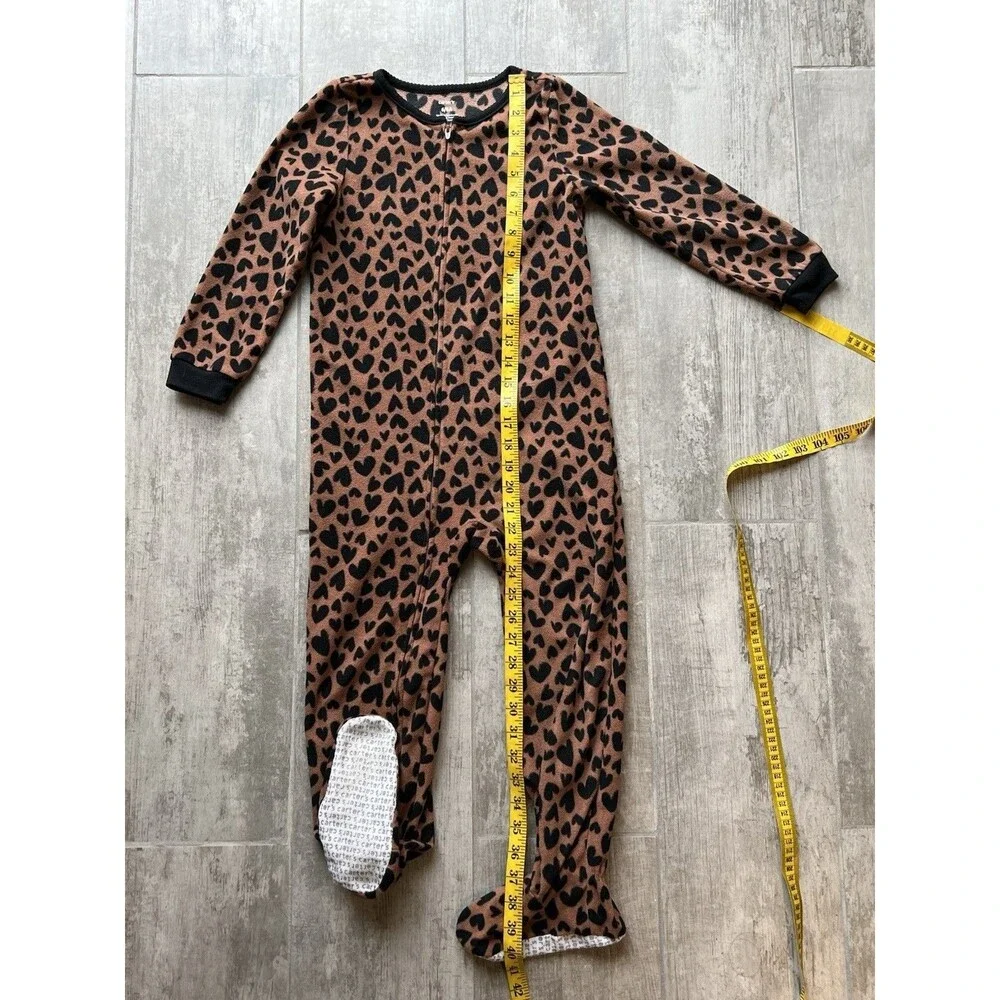 Girls Fleece Leopard Hearts PJs Pajama One Piece Footed Sleeper Zip Cozy 6